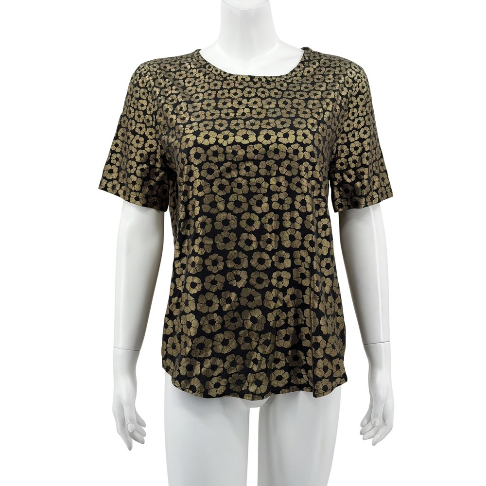 Equipment Femme Top Womens Medium Gold Black Floral 100% Silk Party Holiday
